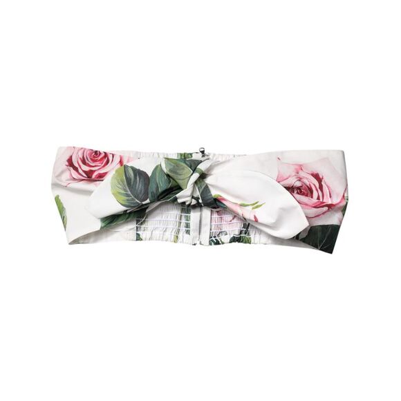 Dolce & Gabbana White Floral Print Cropped Bustier Corset Women's Top